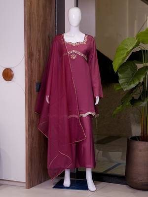 Pink silk blend embroidered palazzo set 4