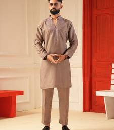 Pastel pink v_neck embroiderd kurta for men sort kurta