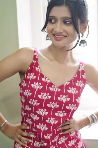RUBY LOTUS: HAND-PRINTED COTTON SHORT KURTI WITH OVERLAY DETAIL