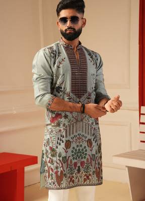 Sky blue v neck kurta for men | premium sort kurta 1