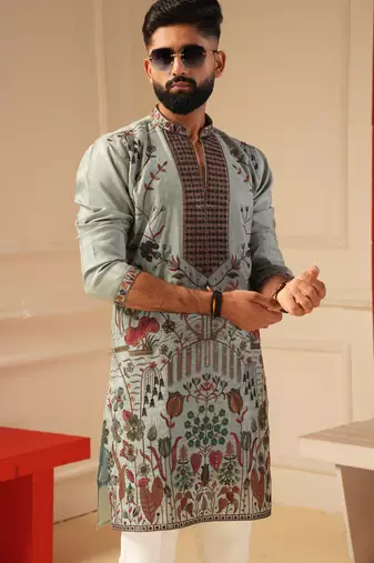 Sky blue v neck kurta for men | premium sort kurta