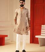 Pastel pink daman embroidered kurta for men sort kurta