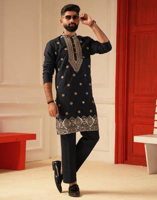 Navy blue daman work kurta for men sort kurta 1
