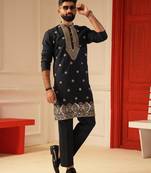 Navy blue daman work kurta for men sort kurta