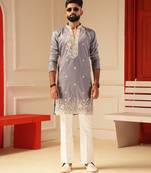 Purple v_neck embroidered kurta for men sort kurta