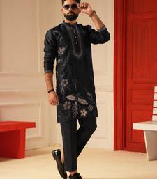 Navy blue embroidered kurta for men sort kurta