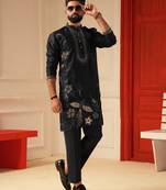 Navy blue embroidered kurta for men sort kurta