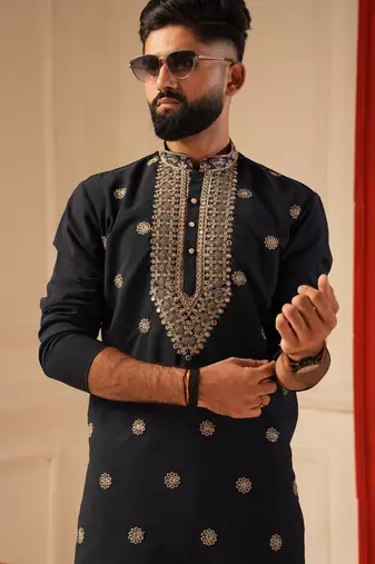 Navy blue daman work kurta for men sort kurta