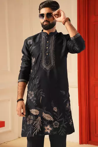 Navy blue embroidered kurta for men sort kurta