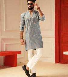 Sky blue v_neck embroiderd kurta for men sort kurta