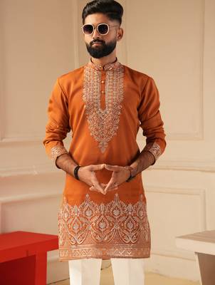 Rust embroidered kurta for men sort kurta 2