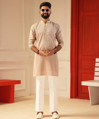 Pastel pitch beads embroiderd kurta for men sort kurta 1