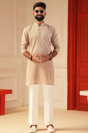 Pastel pitch beads embroiderd kurta for men sort kurta