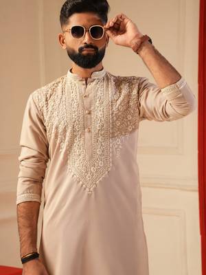 Pastel pitch beads embroiderd kurta for men sort kurta 2
