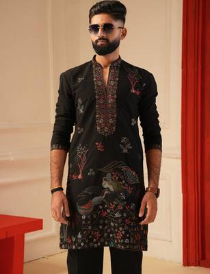 Black v_neck embroiderd kurta for men sort kurta 2