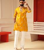 Yellow v_neck embroiderd kurta for men sort kurta