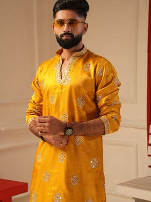 Yellow v_neck embroiderd kurta for men sort kurta 2