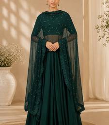 Green Silk Blend Embroidered Crop Top Lehengas