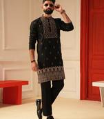 Black daman embroiderd kurta for men sort kurta