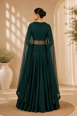Green Silk Blend Embroidered Crop Top Lehengas 2
