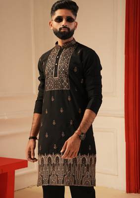 Black daman embroiderd kurta for men sort kurta 2