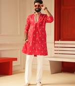Rani pink v_neck embroiderd kurta for men sort kurta