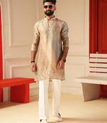 Beige v_neck beads embroiderd kurta for men sort kurta