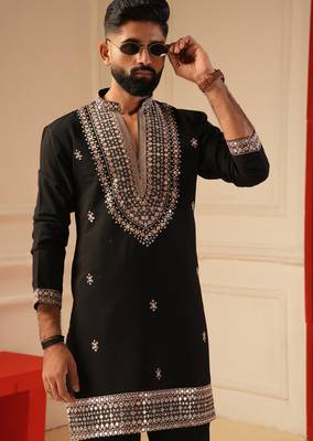 Black v_neck embroiderd kurta for men sort kurta 2
