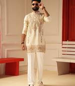 Cream embroiderd kurta for men sort kurta