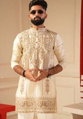 Cream embroiderd kurta for men sort kurta 2