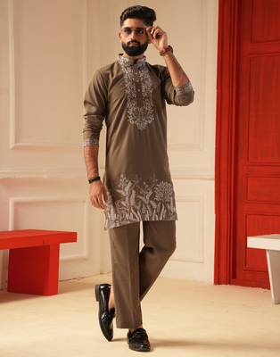 Grey color embroiderd kurta for men 1
