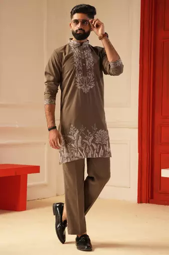 Grey color embroiderd kurta for men