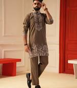 Grey color embroiderd kurta for men