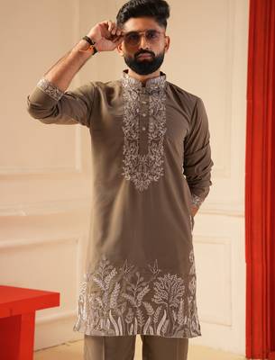 Grey color embroiderd kurta for men 2