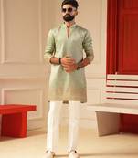 Pastel pista v_neck embroiderd kurta for men sort kurta