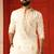 Cream v neck beads mirror embroiderd kurta for men