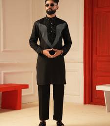 Black beads work sequence embroiderd kurta for men sort kurta