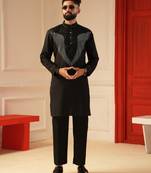 Black beads work sequence embroiderd kurta for men sort kurta