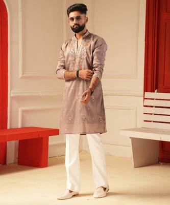 Pastel pink v_neck kurta for men sort kurta 1