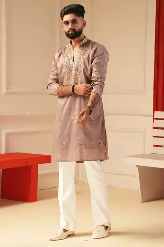Pastel pink v_neck kurta for men sort kurta