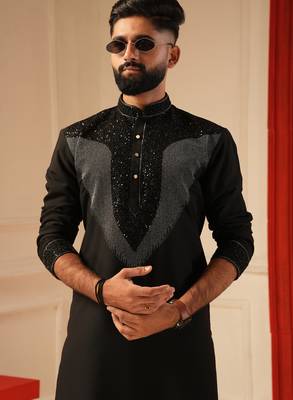 Black beads work sequence embroiderd kurta for men sort kurta 2