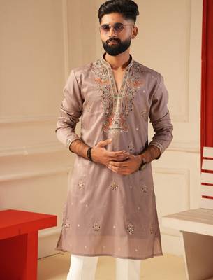 Pastel pink v_neck kurta for men sort kurta 2