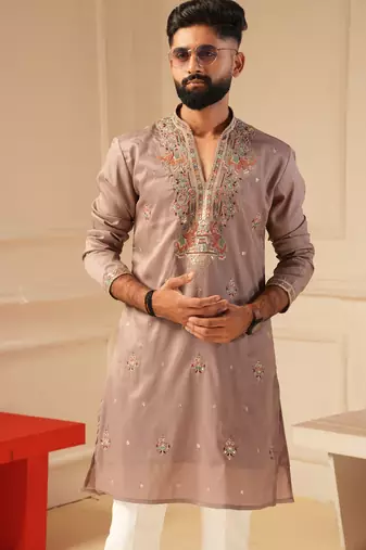Pastel pink v_neck kurta for men sort kurta