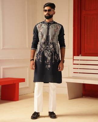 Navy blue embroidered kurta for men | premium sort kurta 1