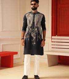 Navy blue embroidered kurta for men | premium sort kurta