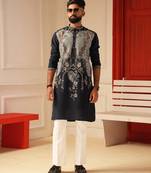 Navy blue embroidered kurta for men | premium sort kurta