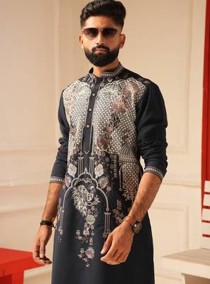 Navy blue embroidered kurta for men | premium sort kurta 2