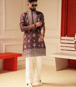 Pastel wine embroidered kurta for men sort kurta