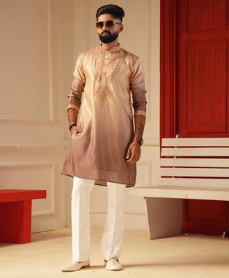 Chocolate shaded embroidered kurta for men sort kurta 1