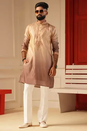 Chocolate shaded embroidered kurta for men sort kurta